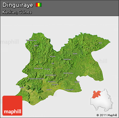 Satellite 3D Map of Dinguiraye, single color outside