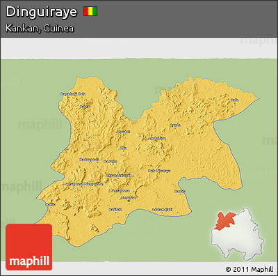 Savanna Style 3D Map of Dinguiraye, single color outside