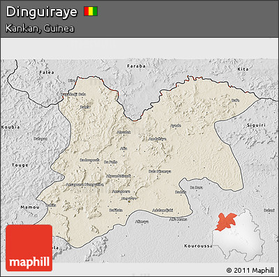 Shaded Relief 3D Map of Dinguiraye, desaturated