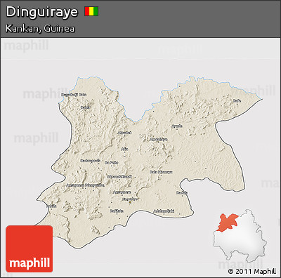 Shaded Relief 3D Map of Dinguiraye, single color outside