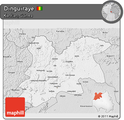 Silver Style 3D Map of Dinguiraye