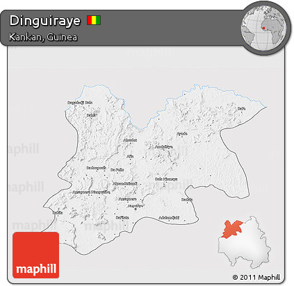 Silver Style 3D Map of Dinguiraye, single color outside