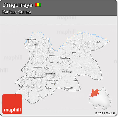 Silver Style 3D Map of Dinguiraye, single color outside