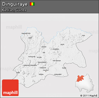 Silver Style 3D Map of Dinguiraye, single color outside