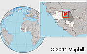 Gray Location Map of Dinguiraye, highlighted country, highlighted parent region, within the entire country