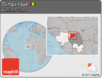 Gray Location Map of Dinguiraye, highlighted country, highlighted parent region, hill shading