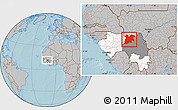 Gray Location Map of Dinguiraye, highlighted country, highlighted parent region, hill shading