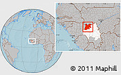 Gray Location Map of Dinguiraye, highlighted parent region, hill shading