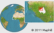 Satellite Location Map of Dinguiraye, highlighted parent region, within the entire country
