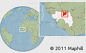 Savanna Style Location Map of Dinguiraye, highlighted country, within the entire country, hill shading