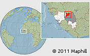Savanna Style Location Map of Dinguiraye, highlighted country, highlighted parent region, within the entire country, hill shading