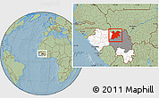 Savanna Style Location Map of Dinguiraye, highlighted country, highlighted parent region, hill shading