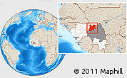 Shaded Relief Location Map of Dinguiraye, highlighted country, highlighted parent region
