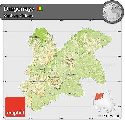 Physical Map of Dinguiraye, single color outside
