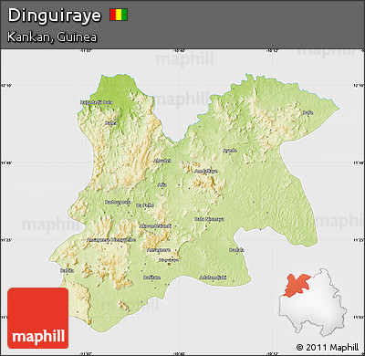 Physical Map of Dinguiraye, single color outside