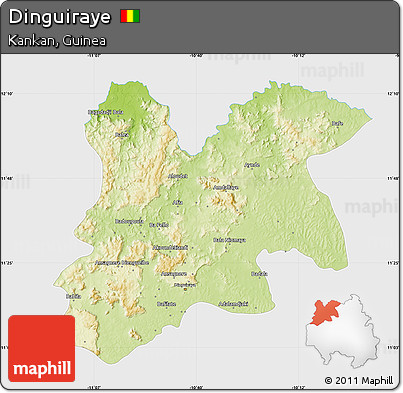 Physical Map of Dinguiraye, single color outside