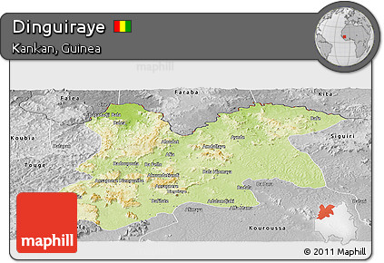 Physical Panoramic Map of Dinguiraye, desaturated