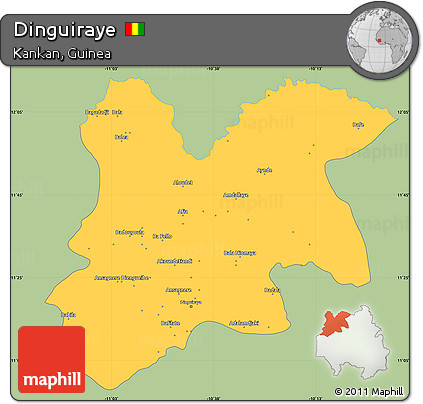 Savanna Style Simple Map of Dinguiraye, single color outside