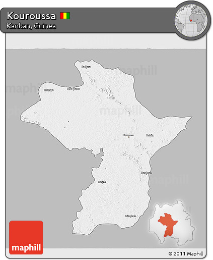 Gray 3D Map of Kouroussa, single color outside