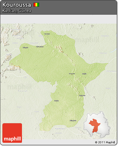 Physical 3D Map of Kouroussa, lighten