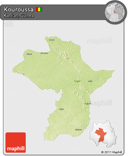 Physical 3D Map of Kouroussa, single color outside