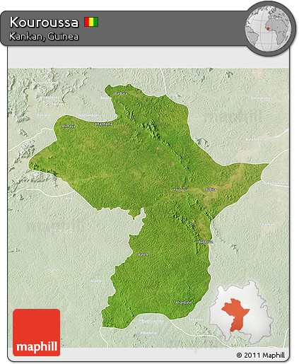 Satellite 3D Map of Kouroussa, lighten