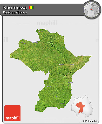 Satellite 3D Map of Kouroussa, single color outside