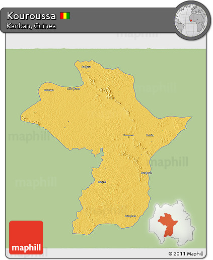 Savanna Style 3D Map of Kouroussa, single color outside