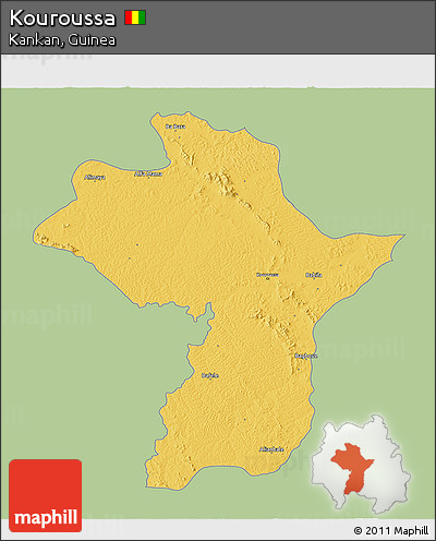 Savanna Style 3D Map of Kouroussa, single color outside