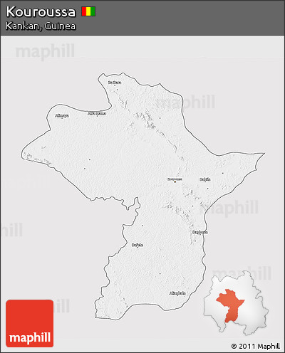 Silver Style 3D Map of Kouroussa, single color outside