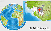 Physical Location Map of Kouroussa, highlighted country, highlighted parent region, within the entire country