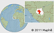 Savanna Style Location Map of Kouroussa, highlighted parent region, hill shading