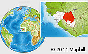 Physical Location Map of Kankan, highlighted country, within the entire country