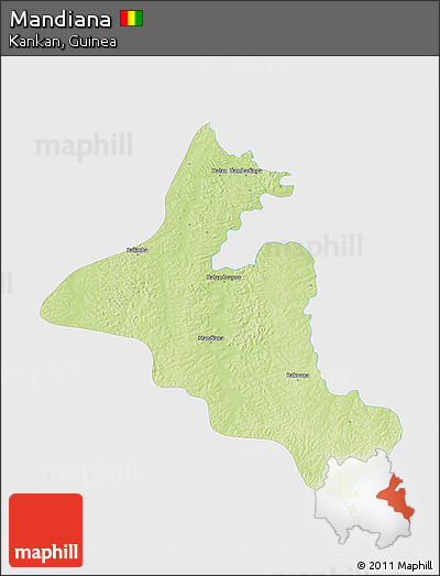 Physical 3D Map of Mandiana, single color outside