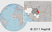 Gray Location Map of Mandiana, highlighted country, highlighted parent region, hill shading