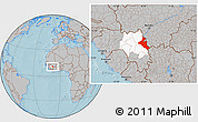 Gray Location Map of Mandiana, highlighted parent region, hill shading