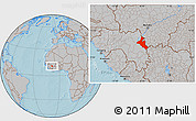 Gray Location Map of Mandiana, hill shading
