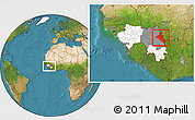 Satellite Location Map of Mandiana, highlighted country, highlighted parent region, within the entire country