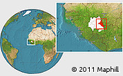 Satellite Location Map of Mandiana, highlighted parent region, within the entire country