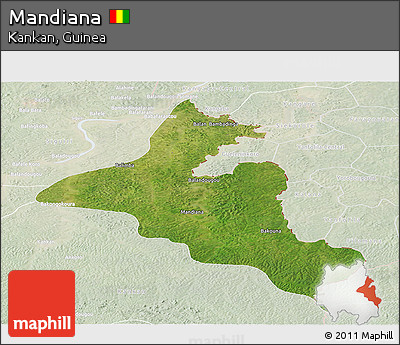 Satellite Panoramic Map of Mandiana, lighten