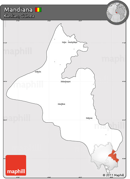Silver Style Simple Map of Mandiana, cropped outside