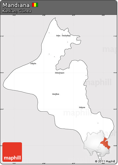 Silver Style Simple Map of Mandiana, cropped outside