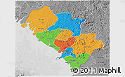 Political 3D Map of Kindia, desaturated
