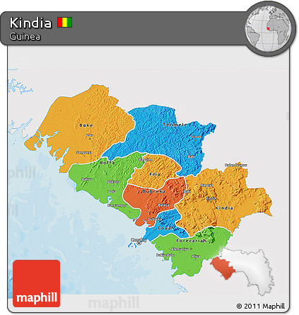 Political 3D Map of Kindia, single color outside