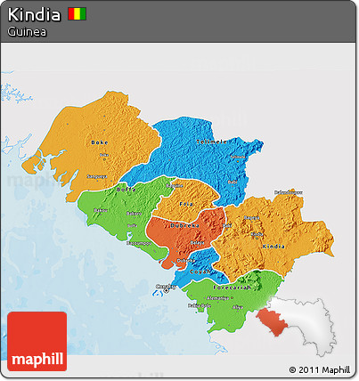 Political 3D Map of Kindia, single color outside