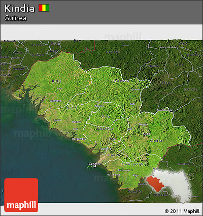 Satellite 3D Map of Kindia, darken