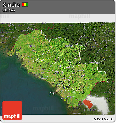 Satellite 3D Map of Kindia, darken