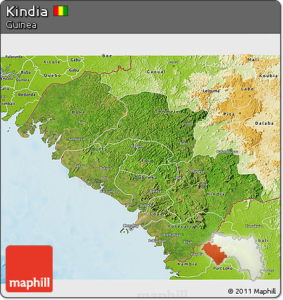 Satellite 3D Map of Kindia, physical outside