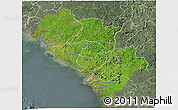 Satellite 3D Map of Kindia, semi-desaturated