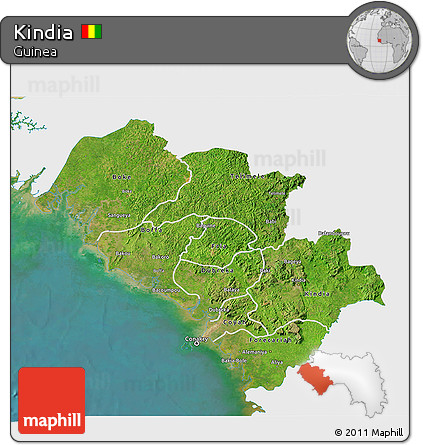 Satellite 3D Map of Kindia, single color outside